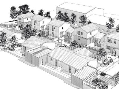 Dessin projet de construction de 10 villas - Projet intergénérationnel 5 villas de plain pied + 5 villas en R+1