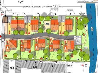 Plan de masse projet de construction de 10 villas - Projet intergénérationnel 5 villas de plain pied + 5 villas en R+1