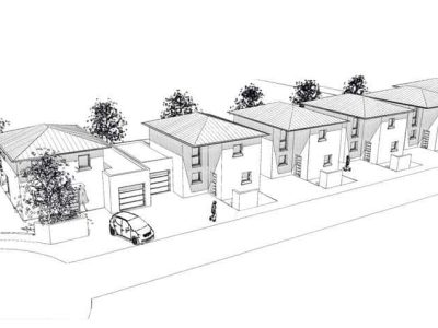 Dessin projet de construction de 6 villas PSLA - Les Céanothes, vue de l'extérieur